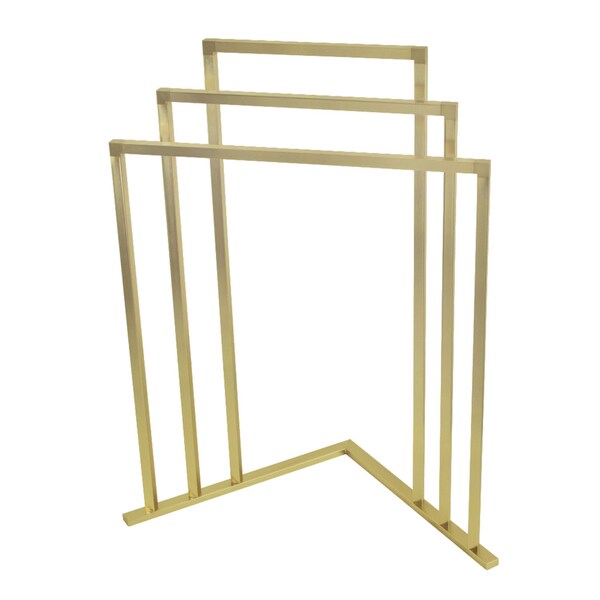 LShaped Freestanding 3Tier Steel Corner Towel Rack, Brushed Brass